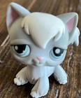 Littlest Pet Shop Grey   White Long Hair Angora Cat  345 Blue Eyes Lps Hasbro