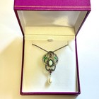 Sterling Silver Plique A Jour Art Nouveau Ruby Marcasite Brooch Pendant Necklace