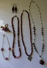 Vintage Gemstone Beaded Set Garnet Necklace Earring 925 Silver Bracelet  Ring