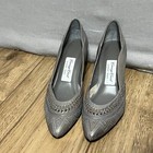 Carriage Court Vintage Grey Geometric Print Pointy Toe Kitten Heel Sz-7 1 2 B