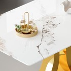 5pcs Dining Set Rectangular 63 faux Marble Glass Kitchen Table 4 Black Pu Chairs