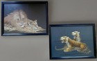 Antique Japanese Silk Embroidery Needlework Pair Meiji   Taisho Lion   Tiger