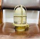 Antique Brass Ship Bulkhead Light With Ribbed Glass Nautical Wall Lamp