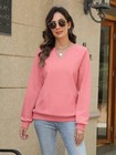 Womens V Neck Sweatshirts With Pockets Fleece Pullover Casual Loose Fit Long    