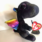 Ty Beanie Boos Anora The Dragon  6    Black With Rainbow Shimmer Wings