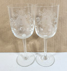 Vintage Etched Wine Glasses Crystal Made In Hungary Set Of 2 Home Bar Decor