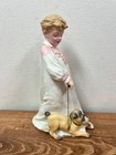 Pug Heubach Germany Mark Dog   Boy Figurine Painted Porcelain