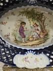 Antique Meissen Dresden Oval Porcelain Serving Bowl With Blue And Gold Latice   