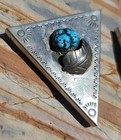 Vintage Native American Nickel Silver   Turquoise Western Shirt Collar Tips Leaf