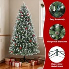 5 6 7ft Flocked Artificial Christmas Tree Xmas Tree With Pine Cones   Berries
