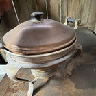 Vintage Copper Round Chafing Dish 1 Qt W  Lid   Stand Matte Finish 8in