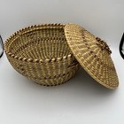 Handmade Coiled Sweetgrass Basket With Lid And Decorative Detail On Lid Read