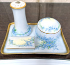 Limoges Vanity Tray Blue Florel Set Forget Me Not Gold Trim 6 Pc Set Hand Paint