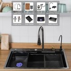 28in  Flying Rain Stainless Steel Waterfall Kitchen Sink With Faucet Single Bowl