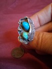 Vintage  Sterling Native American Silver Ring  2 Stone Leaf Ring Sterling  4 5