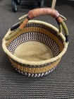 Extra Large Woven African Bolga Ghana Market Basket Leather Handle Vintage 18   