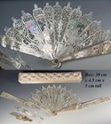 Antique Carved Mother Of Pearl Figural Monture For 28 Cm French Hand Fan  W Box