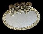 Vintage Hollywood Regency Gold Filigree Mirrored Vanity Tray Lipstick Holder