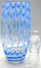 Tarnowiec Art Glass Heavy Hand-blown Blue White 14  Vase Made In Poland
