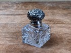 Victorian Sterling Silver Repouss   Floral Antique Crystal Swirl Desk Inkwell