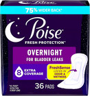 Poise Incontinence Pads   Postpartum Overnight Incontinence Pads 8 Drop 36 Count