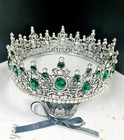 Royal King Crown  Green Crystal Crown  Silver Wedding Crown  Prom Crown  Xl Size