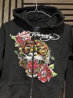 Ed Hardy Lion 2-pcs Lion Tracksuit Women Black Cropped Hoodie And Wide Leg Pant