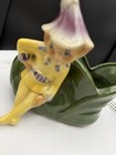 Vintage Shawnee Usa Art Pottery Elf Pixie On Green Shoe Planter Kitschy