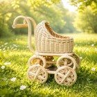 Vintage White Wicker Baby Carriage Doll Pram Antique Nursery   H10 75   L8 5 