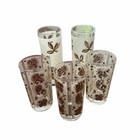 Mid Century Vintage Frosted With Gold Leaf Pattern Set Of 5 Glasses 3 Tall Cups