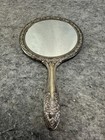 Vintage Hand-held Vanity Mirror Silver-plated Ornate Victorian Design Heavy 5 