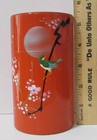 Vintage Japanese Tea Tin Canister  Container  Hand Painted   5 3 8  Hi X 3  Dia