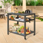 3-tier Bbq Grill Cart Lockable Wheels Portable Pizza Oven Stand Food Prep