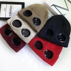 1pc Knitted Hat With Goggles Windproof Warm Ski Beanie Unisex Winter Cap