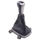Black 5 Speed Manual Gear Shift Knob Boot Cover With Sliver Knob And Bracket