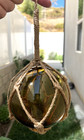 Mid Century Large Fishing Float Buoy Amber Glass Ball With Net 8  Diameter
