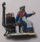 Antique Hans Heinrichsen German Flat Lead Woman At Stove Christmas Metal