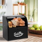 Stainless Steel Bread Box  2 Layer Roll Top Bread Boxes  Large Capacity  Black