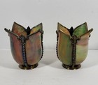 2 Vtg Rainbow Slag Glass Lamp Shades Tulip Style Light Shade Part 2 1 4  Fitter