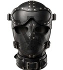 Premium Black Leather Hood Mask With Removable Eye Shield   Adjustable Face Cove