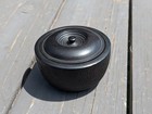 Antique Pease Ware Turned Wooden Bowl With Lid Hand Carved Outer Surface 1880s