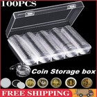 100pcs Coin Storage Box Case Capsules Holder Plastic Clear Round 17mm-30mm Us