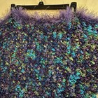 Crochet Fringe Shawl wrap Womens Multicolor Purple Blue Green 50x30 In