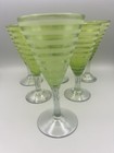 Set Of 6 Green Glass Horizontal Etched Stripe Cocktail Glasses 7 5 h Handblown