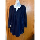 Baby Doll  Navy Blue Velvet V-neck Long Sleeve Tunic Top Or Mini Dress Size M