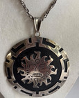 Vintage Taxco    frm    Signed Mexico Sterling Siver Sun Face Pendant Necklace 26   