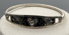 Vintage Abalone And Onyx Alpaca Mexico Hinge Bangle Bracelet