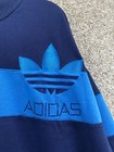 Vintage 80s Adidas Mens Blue Retro Striped Crewneck Sweatshirt Size Xl Pockets