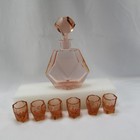 Vtg Liquor Decanter Shot Glasses Art Deco Faceted Czechoslovakia 1930 Barware