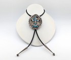 Rare Vintage Bolo Tie Turquoise Sterling Silver Native American Signed Jewelry